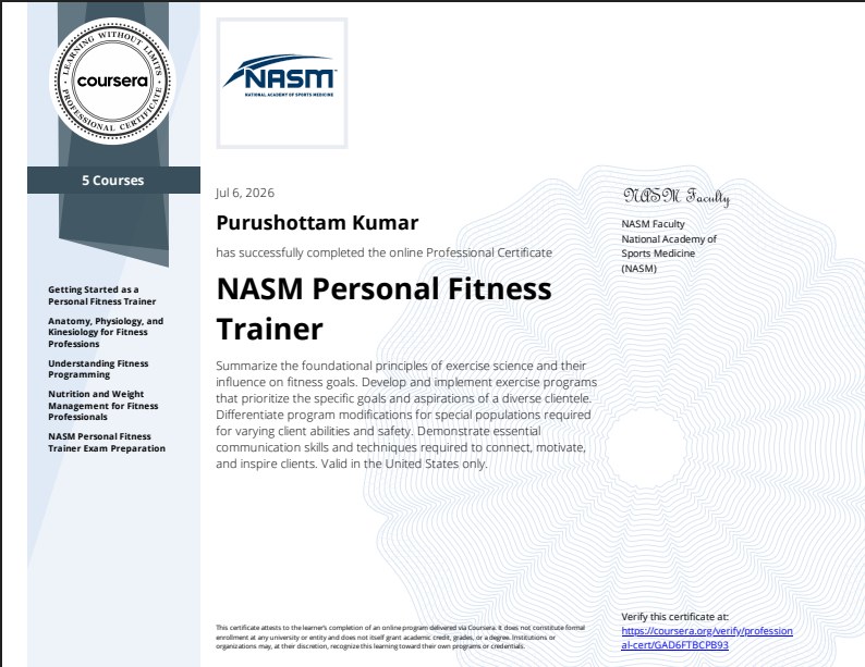 NASM Personal Fitness Trainer Certificate